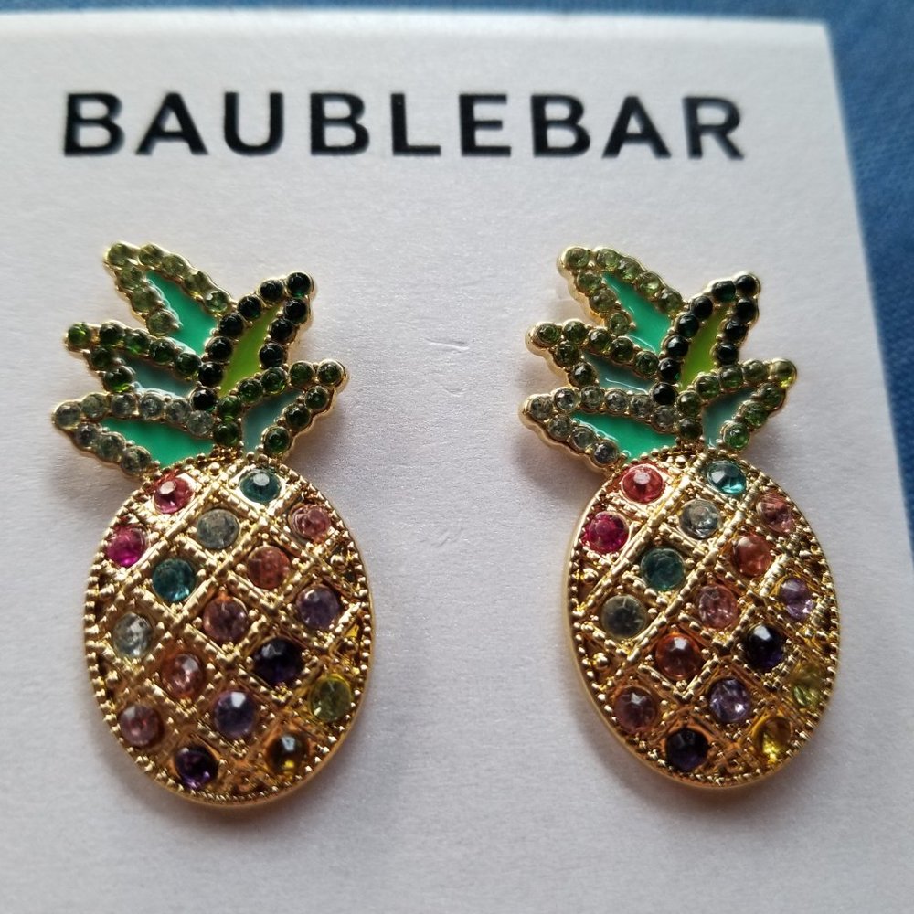 🍍BOGO* BaubleBar Pineapple Multicolored Rhinestones Stud Earrings - NWT🍍